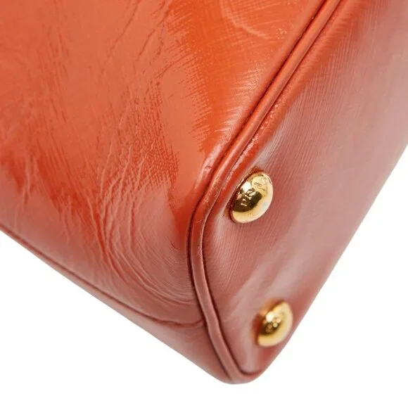 Prada Triangle Logo Plate Shoulder Bag 2-Way Orange Leather - Picture 5 of 10